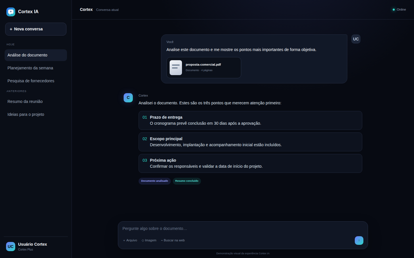 Interface do Cortex IA