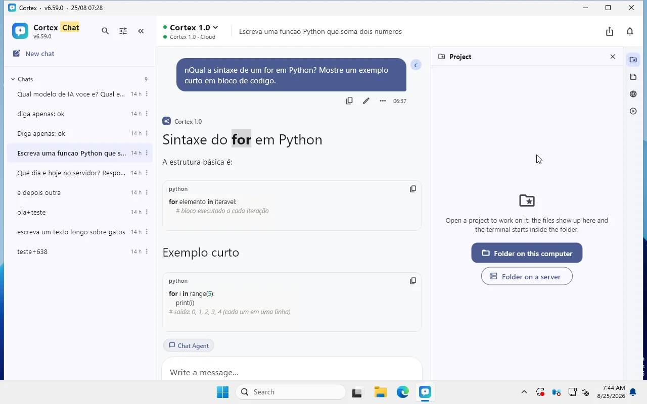 Interface do Cortex IA
